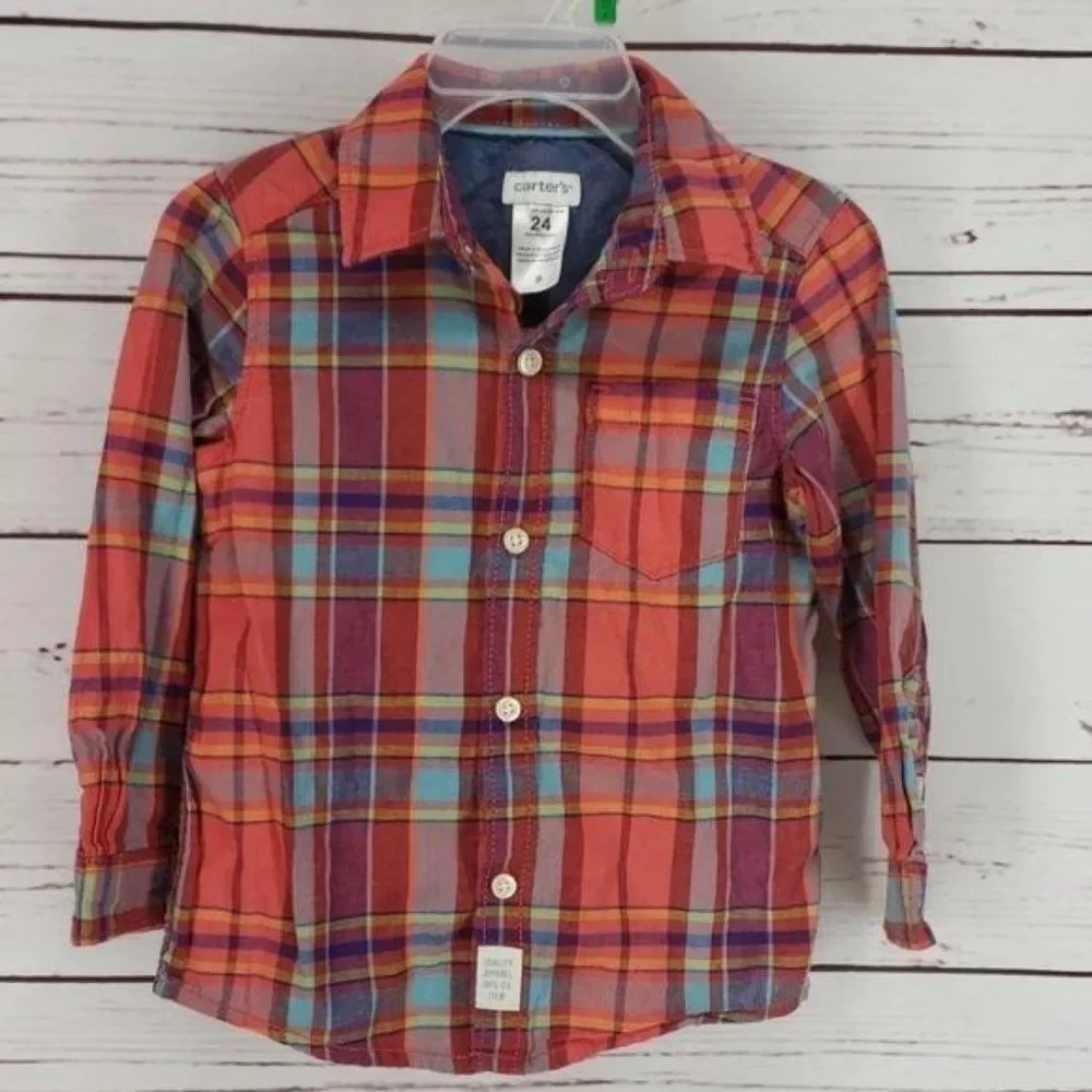 Carters Red Plaid‎ Long Sleeve Button Down